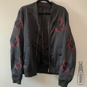 The Kooples Skull and Flames Black Bomber Jacket